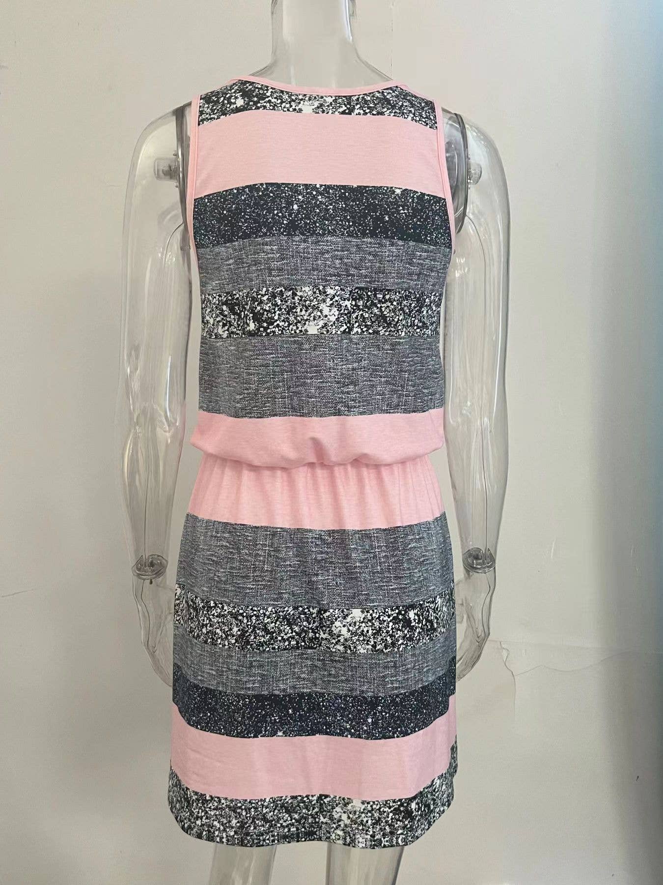 Casual U-neck striped printed sleeveless dress