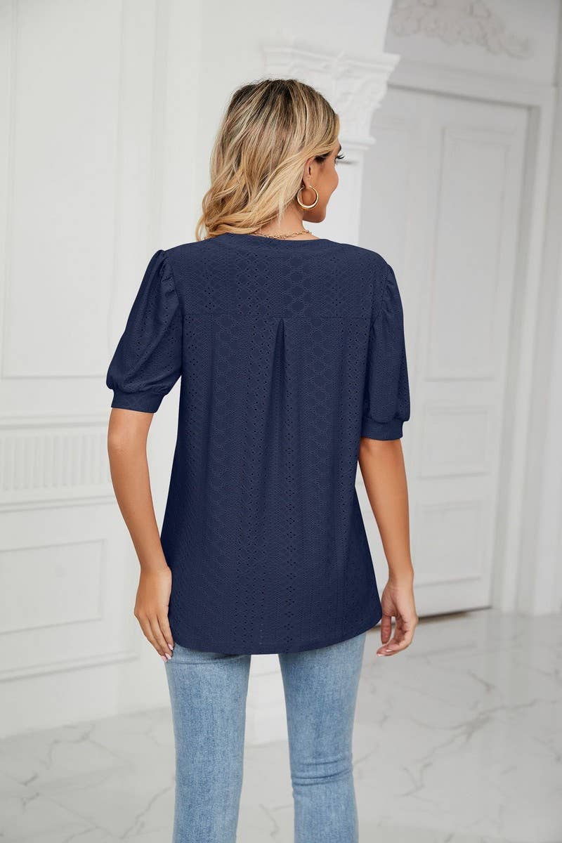 CWTSTS0358_V-Neck Short Sleeve Knit Top
