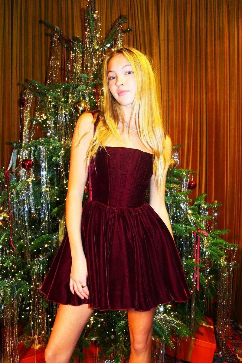 CWDSD8133_VELVET OFF-SHOULDER WAIST TIE PARTY MINI DRESS