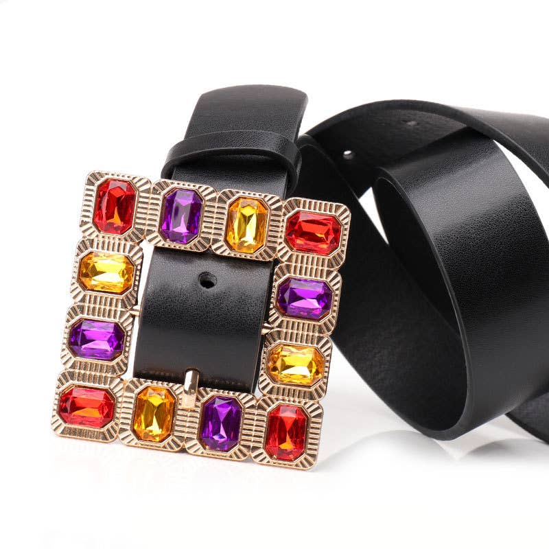 Diamond gemstone alloy buckle wide belt