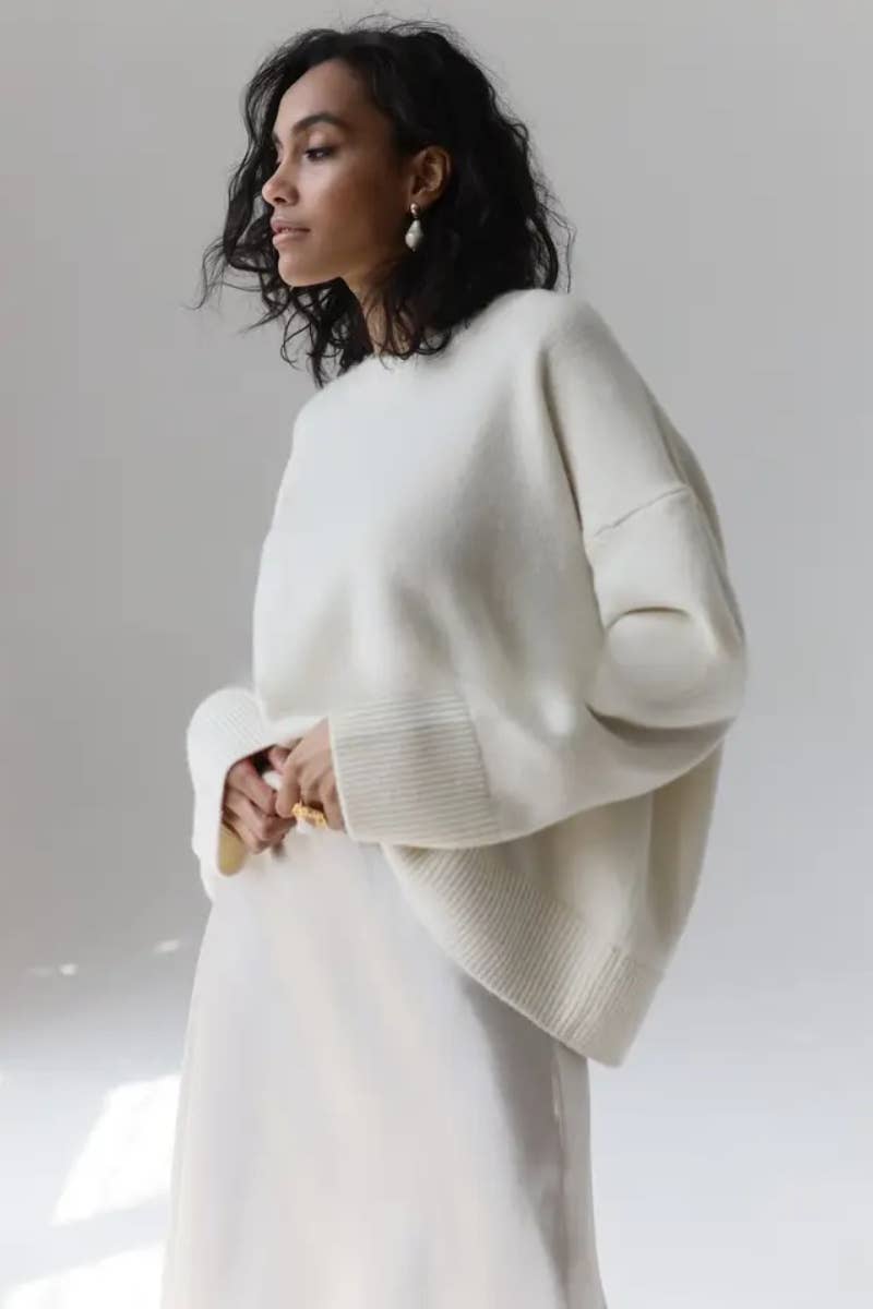 CWOSWL6631_CREW-NECK LONG-SLEEVED SOLID COLOR SWEATER