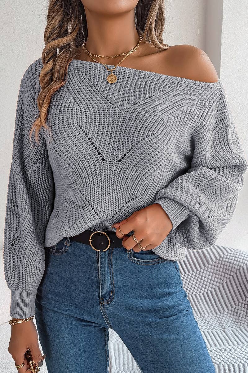 CWOSWL6365_OFF-THE-SHOULDER LONG-SLEEVED CUT-OUT SWEATER