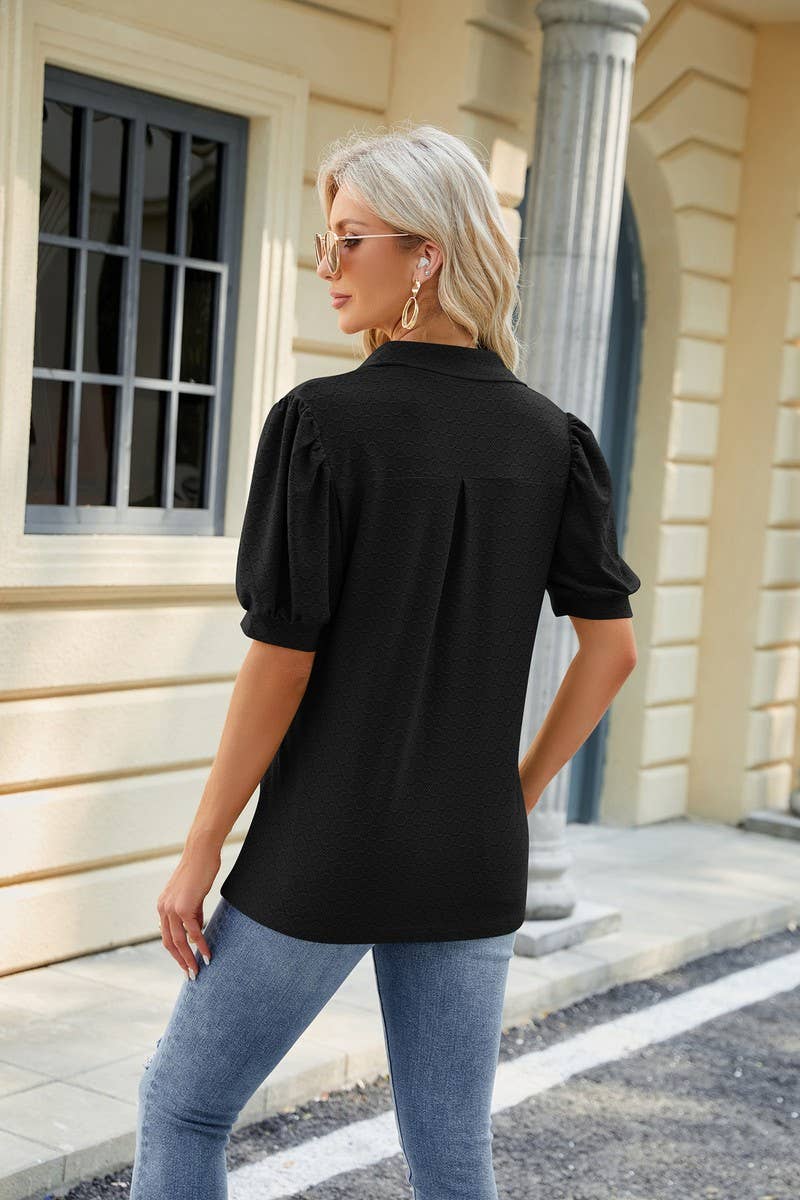 CWTTS0834_V-Neck Short Sleeve Knit Top