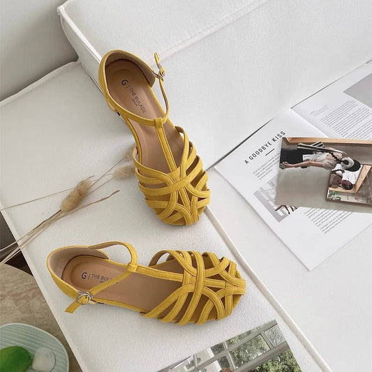 Vintage Flat Roman Sandals with Woven Cutouts
