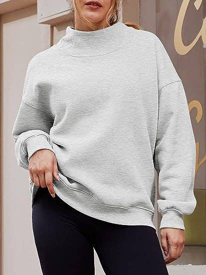 Casual half-high neck fleece hoodie with slit neckline