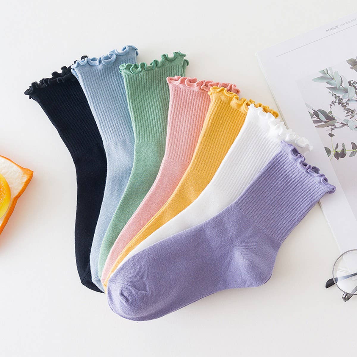 CANDY COLOR PURE COTTON EDGE SOCKS FOR WOMEN_CWMS1129