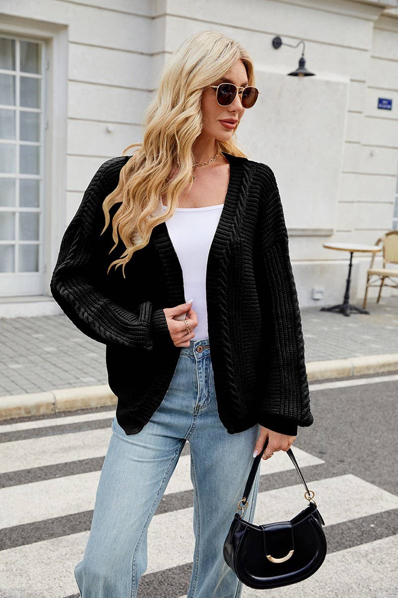 CWOCAL00686_LONG SLEEVE V-NECK CABLE KNIT CARDIGAN
