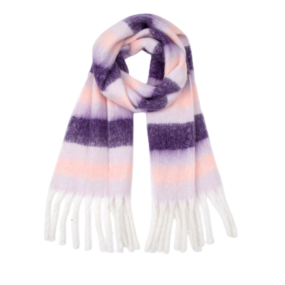 PLAID PATTERN FRINGE TRIM WINTER SCARF_CWASC2691