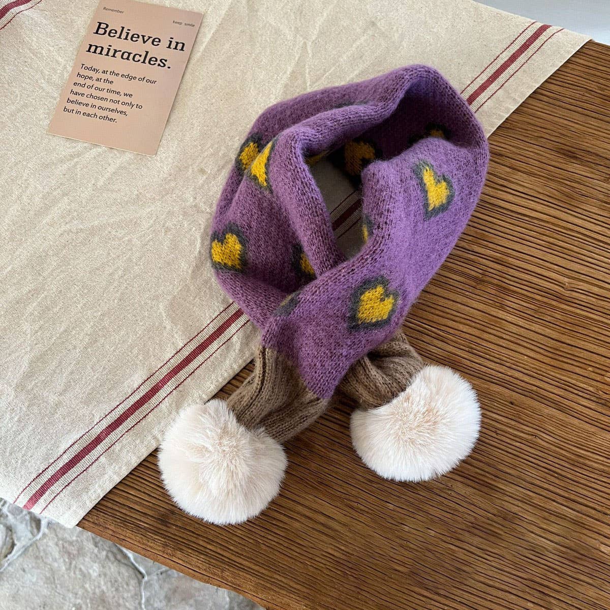 INS Jacquard Heart Knit Scarf for Kids Winter