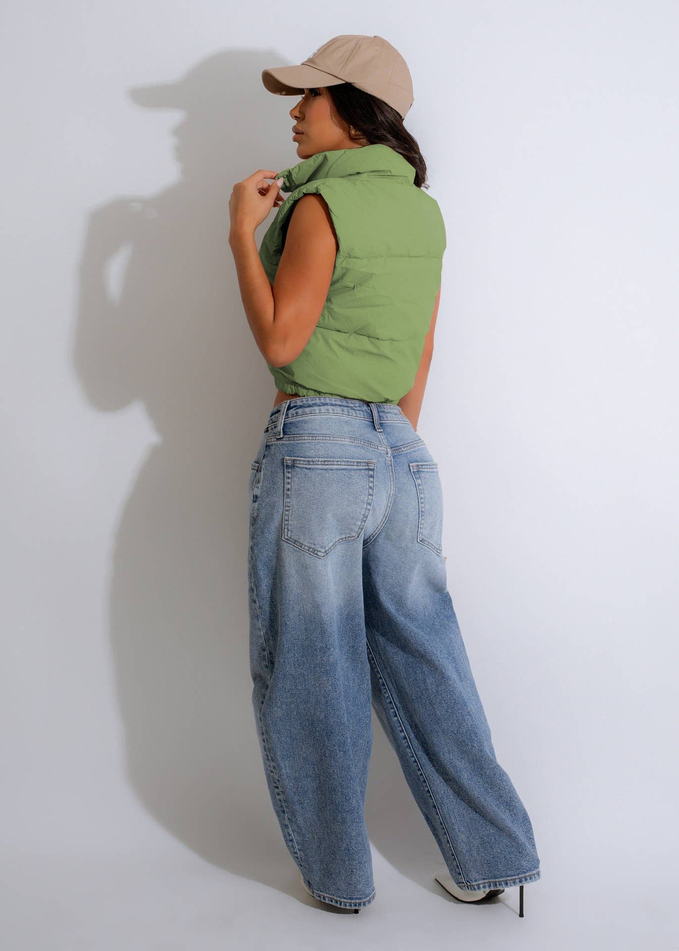 BEAUTY SOLID COLOR STAND-UP COLLAR ZIPPER VEST