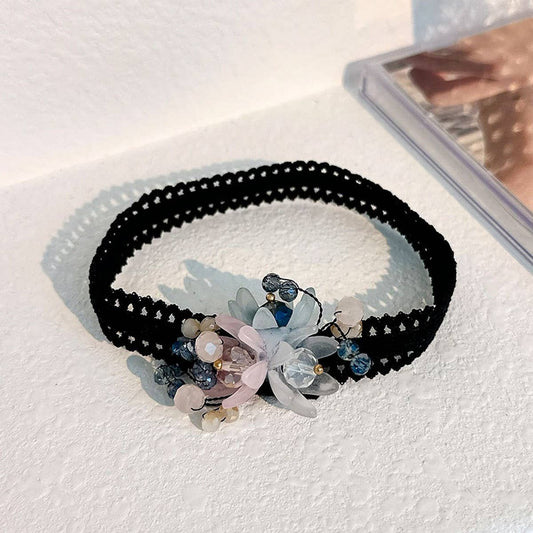 Handmade Crystal Flower Anklet Boho Fabric Design