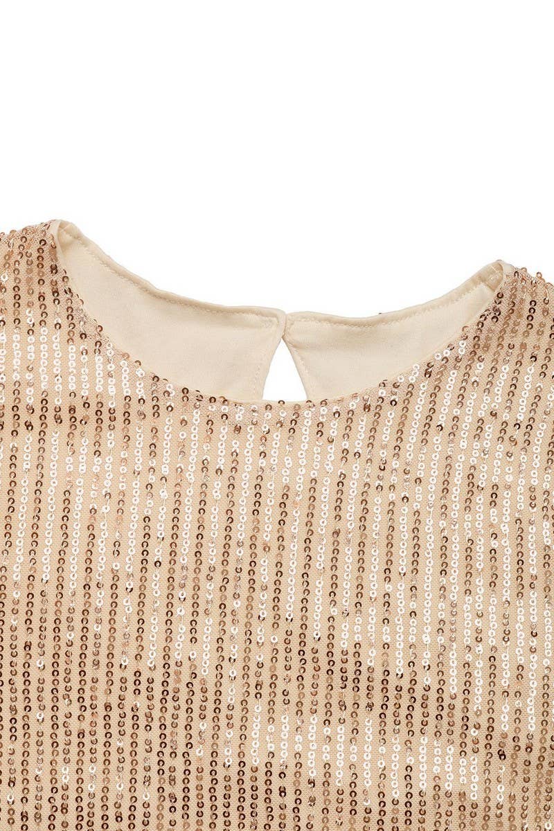 CWTBLS1849_ROUND NECK RETRO BELL SLEEVE SEQUIN TOP