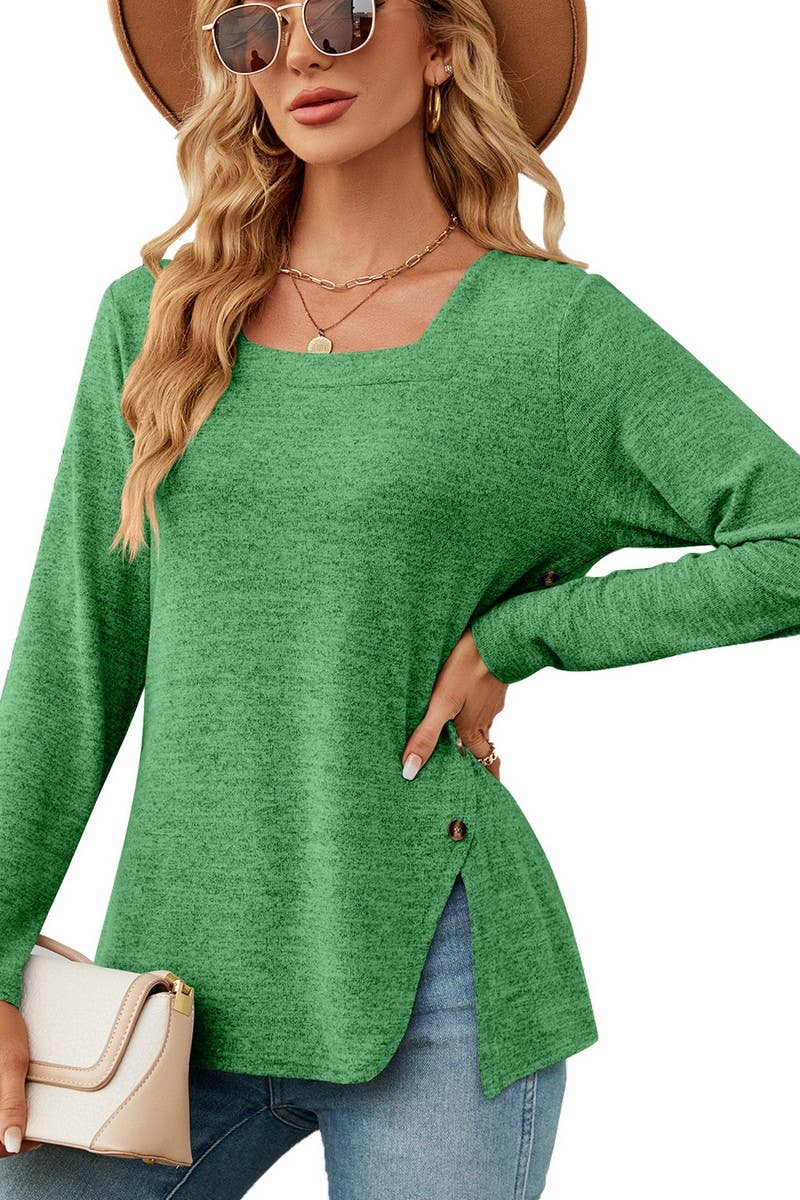 CWTTL1562_Sweetheart neck Pullover Long Sleeve Blouse