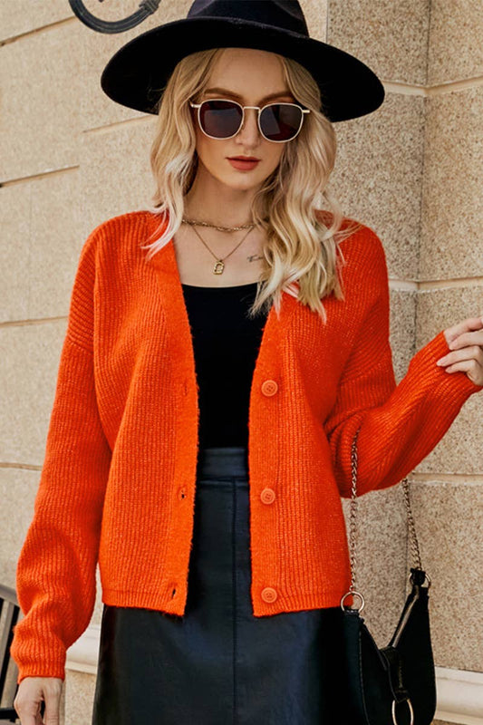 CWOSWL6802_VERSATILE LONG-SLEEVED KNITTED V-NECK SWEATER JAC