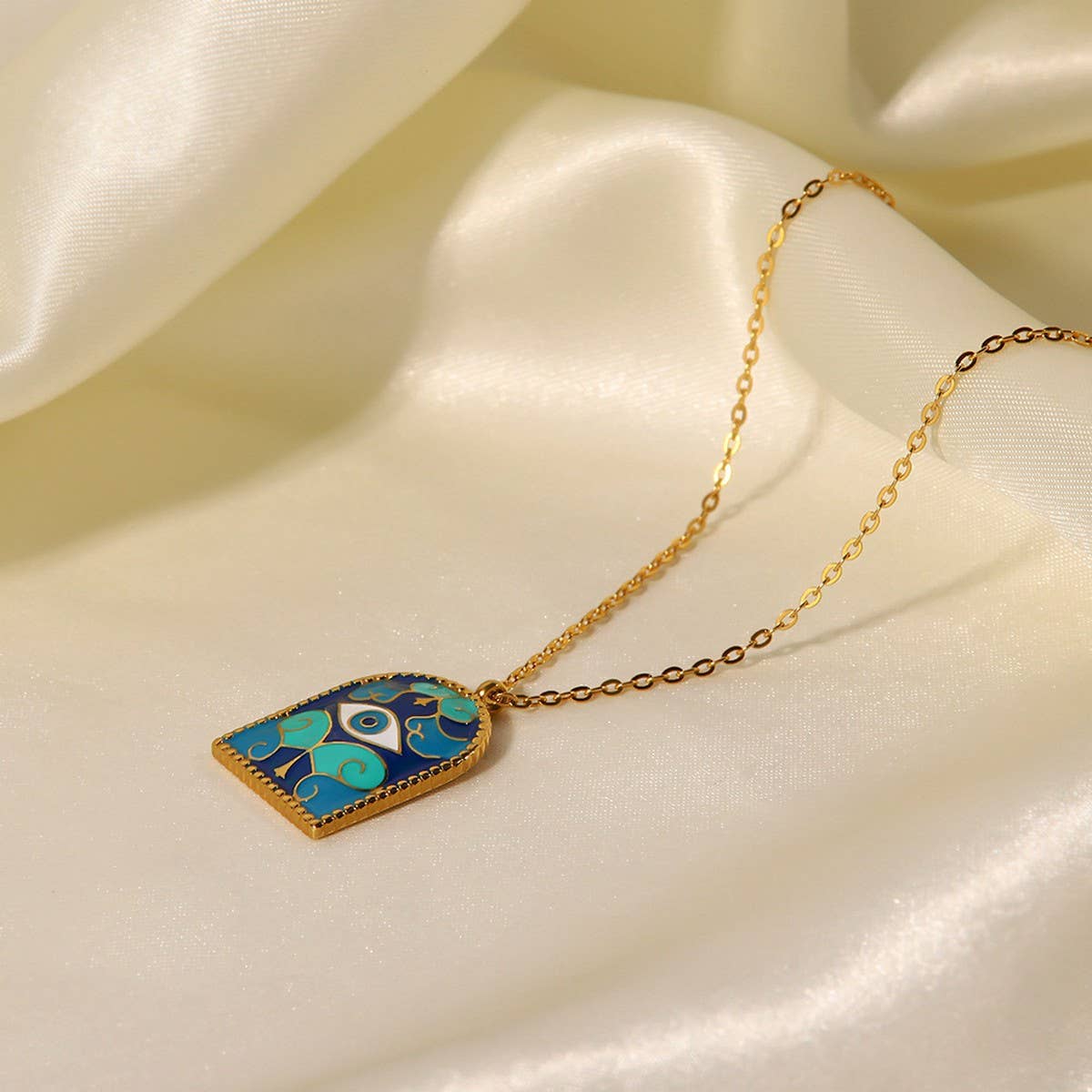 Blue Arches Evil Eye Oil Drop Necklace_CWMM5594