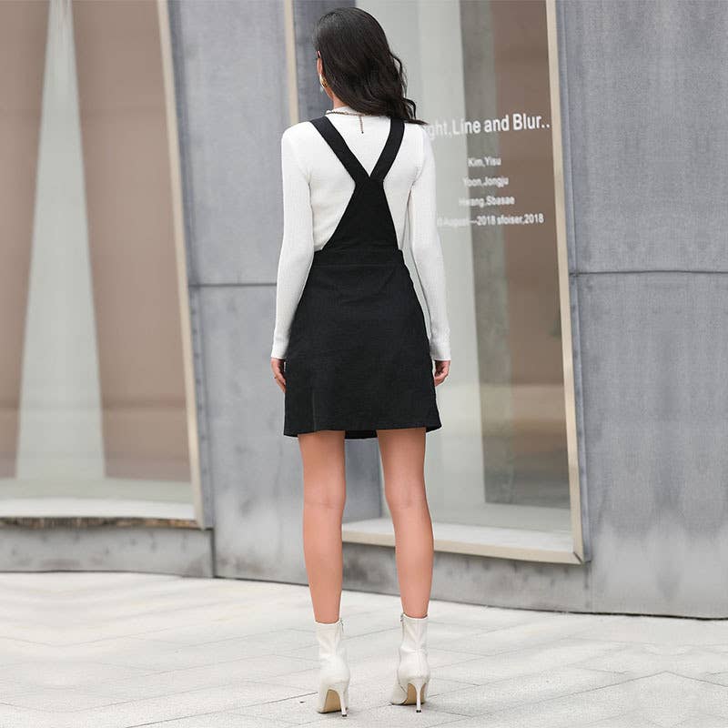 Button-down corduroy A-line halter dress