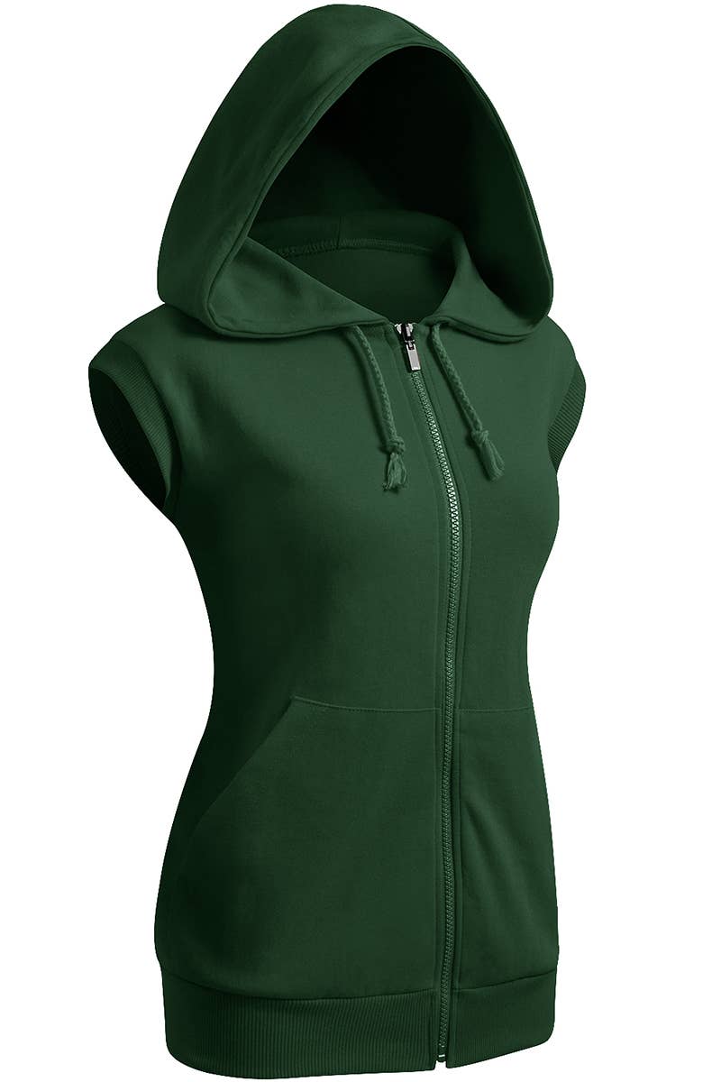 KWOHOSL003_Sleeveless Hoodies Basic Hoodie Zip Up