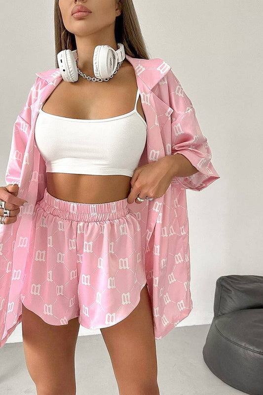 CWSPJ0083_PRINTED SHORT SLEEVED SHIRT SHORTS PAJAMAS SET