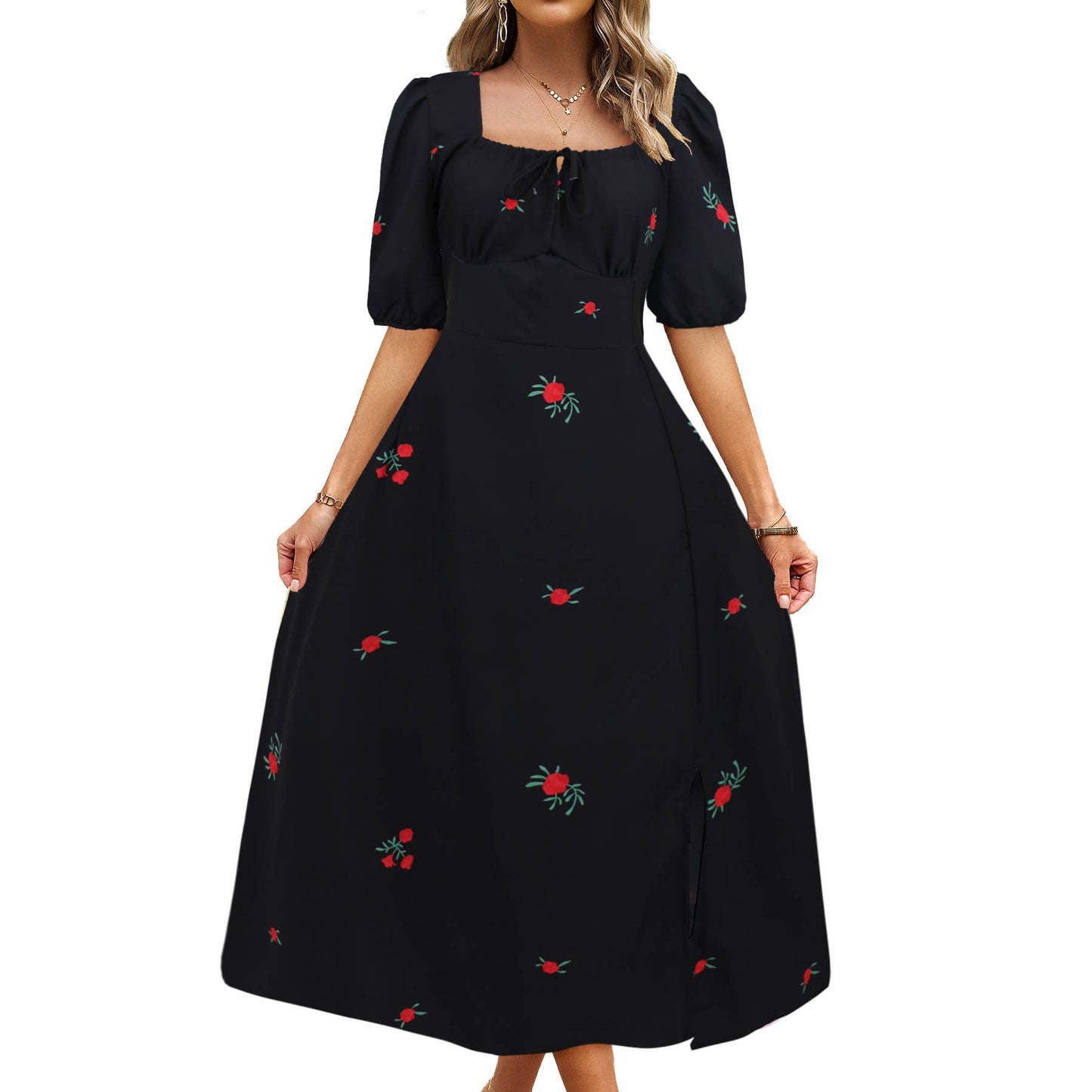 Floral Elegant Lantern Sleeve Dress
