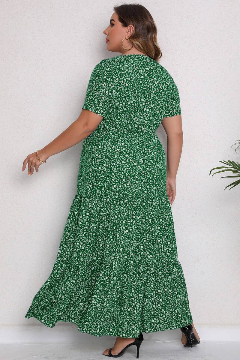 CWDMD3209_PLUS SIZE PRINTED ROUND NECK MAXI DRESS