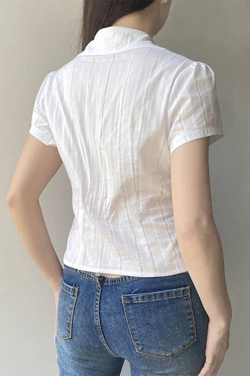 CWTBLS2337_HOT GIRL STYLE SOLID COLOR SHORT SLEEVE SHIRT