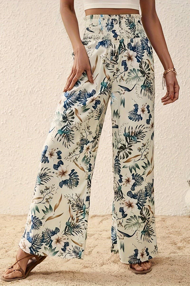 CWBLP1135_PRINTED LOOSE ELASTIC WAIST WIDE-LEG PANTS