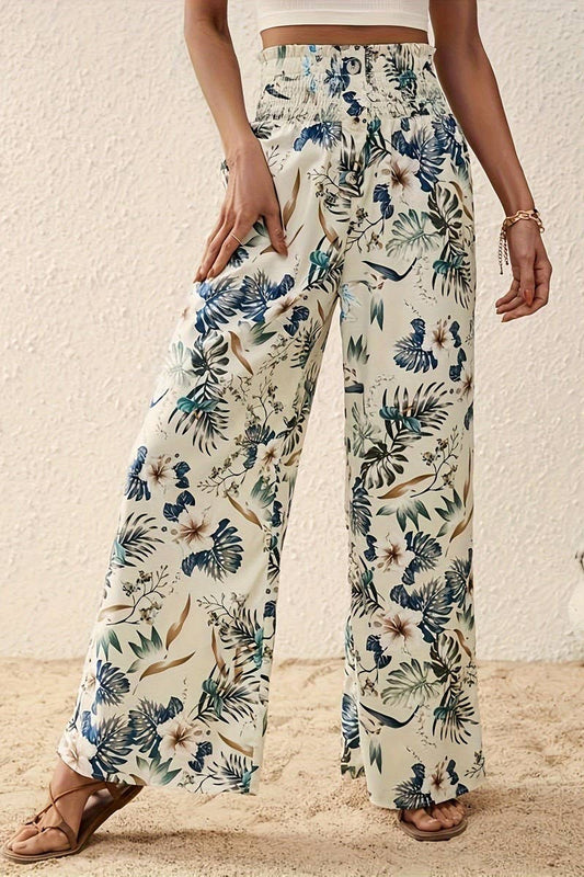 CWBLP1135_PRINTED LOOSE ELASTIC WAIST WIDE-LEG PANTS