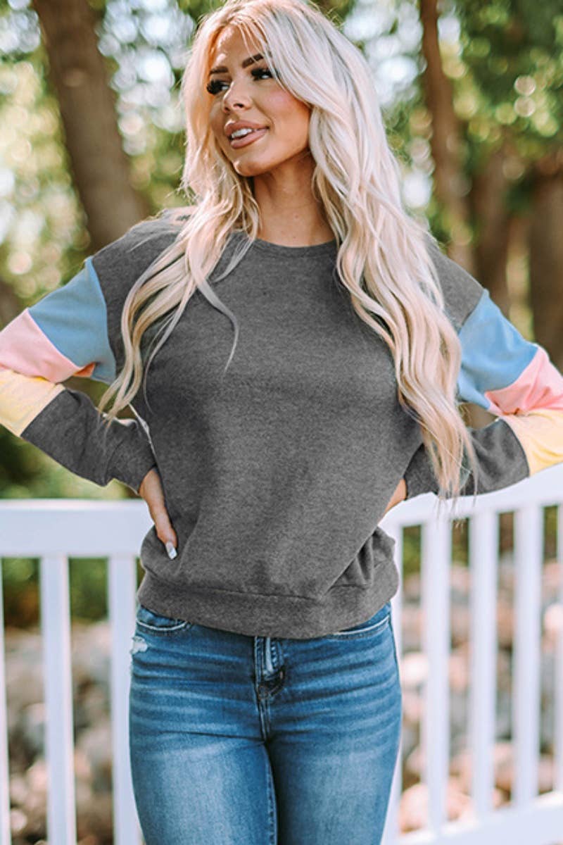 CWOSWL6685_ROUND NECK COLOR MATCHING LONG SLEEVE SHIRT