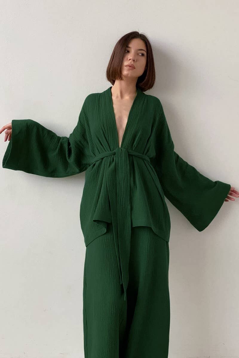 CWSPJ0081_LONG SLEEVE CARDIGAN WITH BELT PANTS PAJAMAS SET