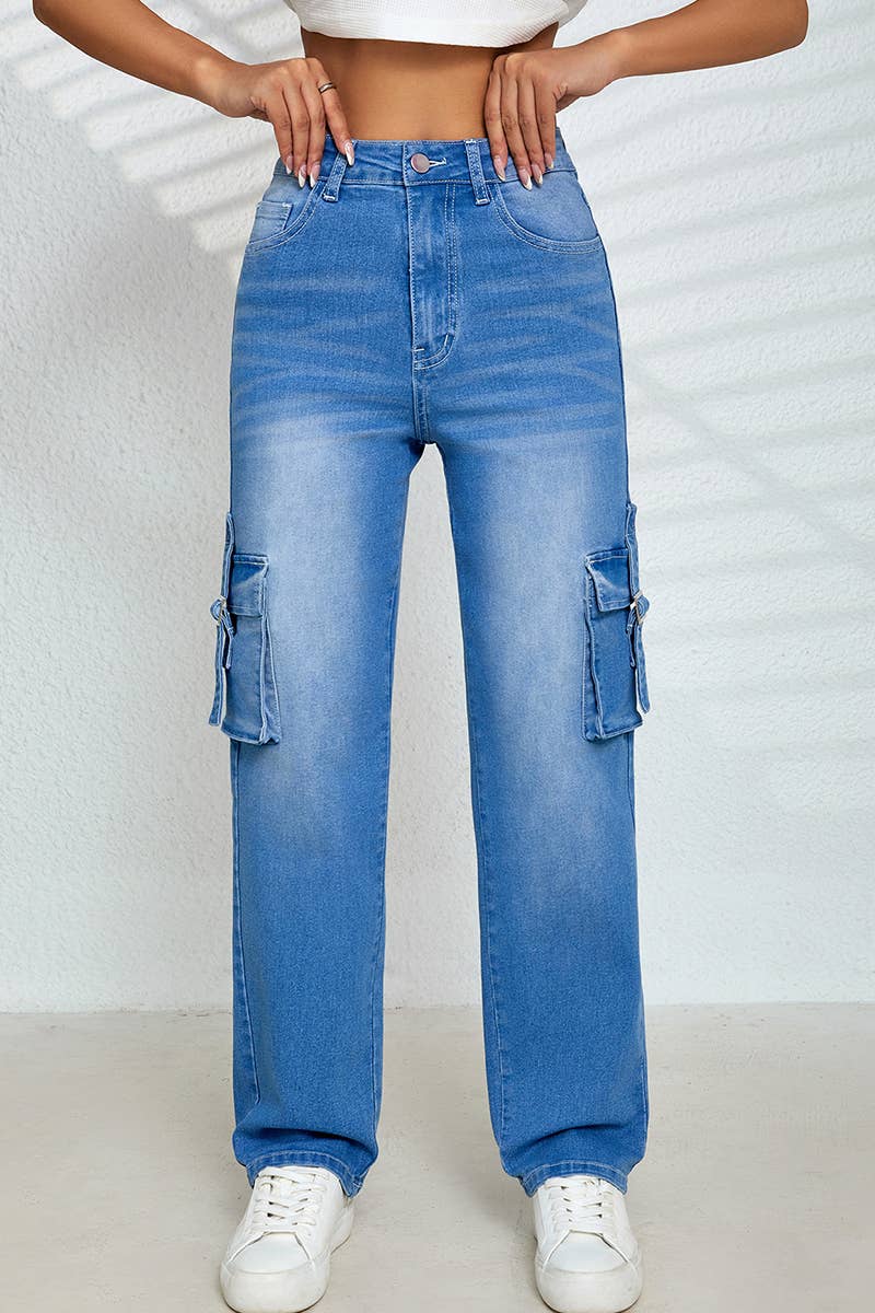 AB MULTI-POCKET STRETCH STRAIGHT LEG DENIM PANTS