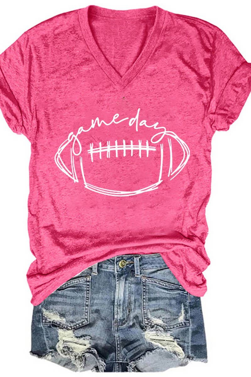 CWTTS1050_V NECK BASEBALL PRINT SHORT SLEEVED T SHIRT