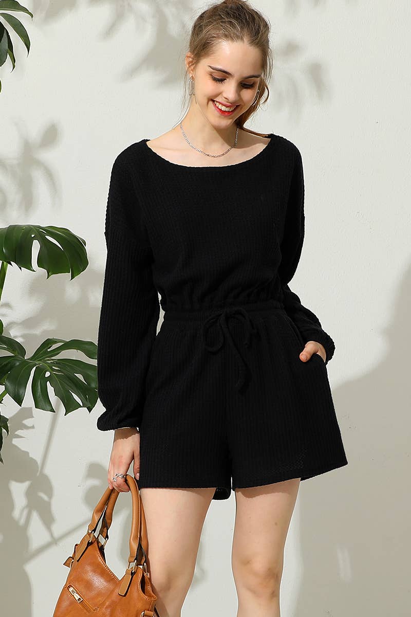 CWSJS138-P_PLUS SIZE R NECK WAFFLE KNIT SWEATER ROMPER