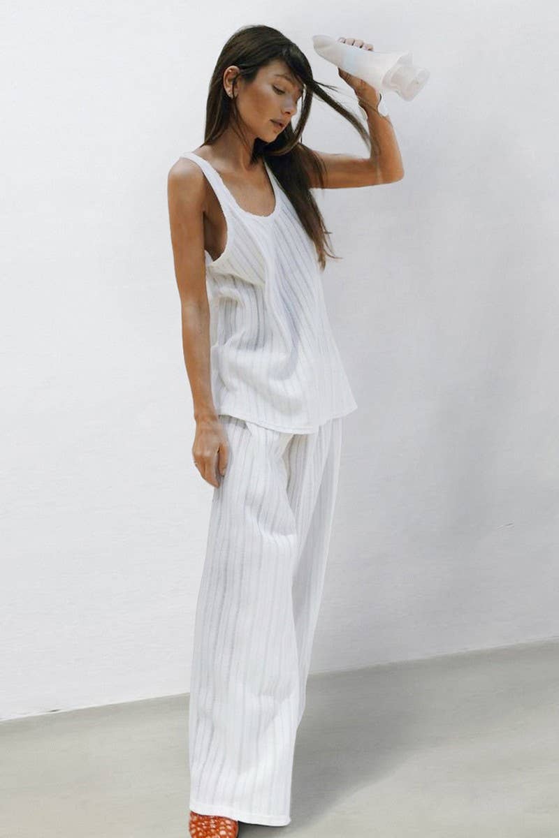 CWSPJ0234_KNITTED STRIPED VEST AND TROUSERS PAJAMA SET