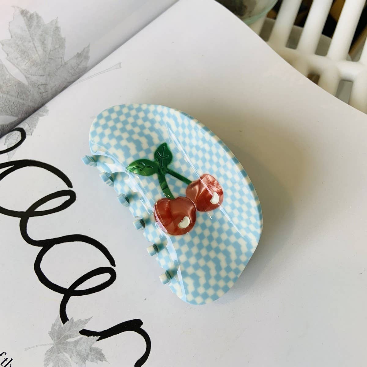 Cherry Heart Gingham Hair Claw Clip - Cute Style_CWAHA2145