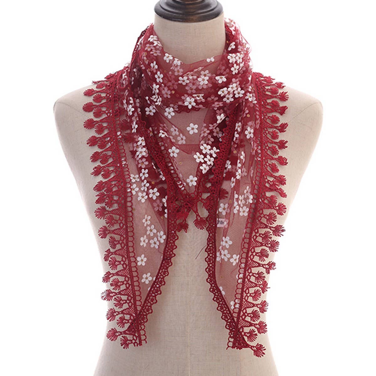 SOLID COLOR TASSEL FLOWER TRIANGLE LACE VEIL_CWMM1987