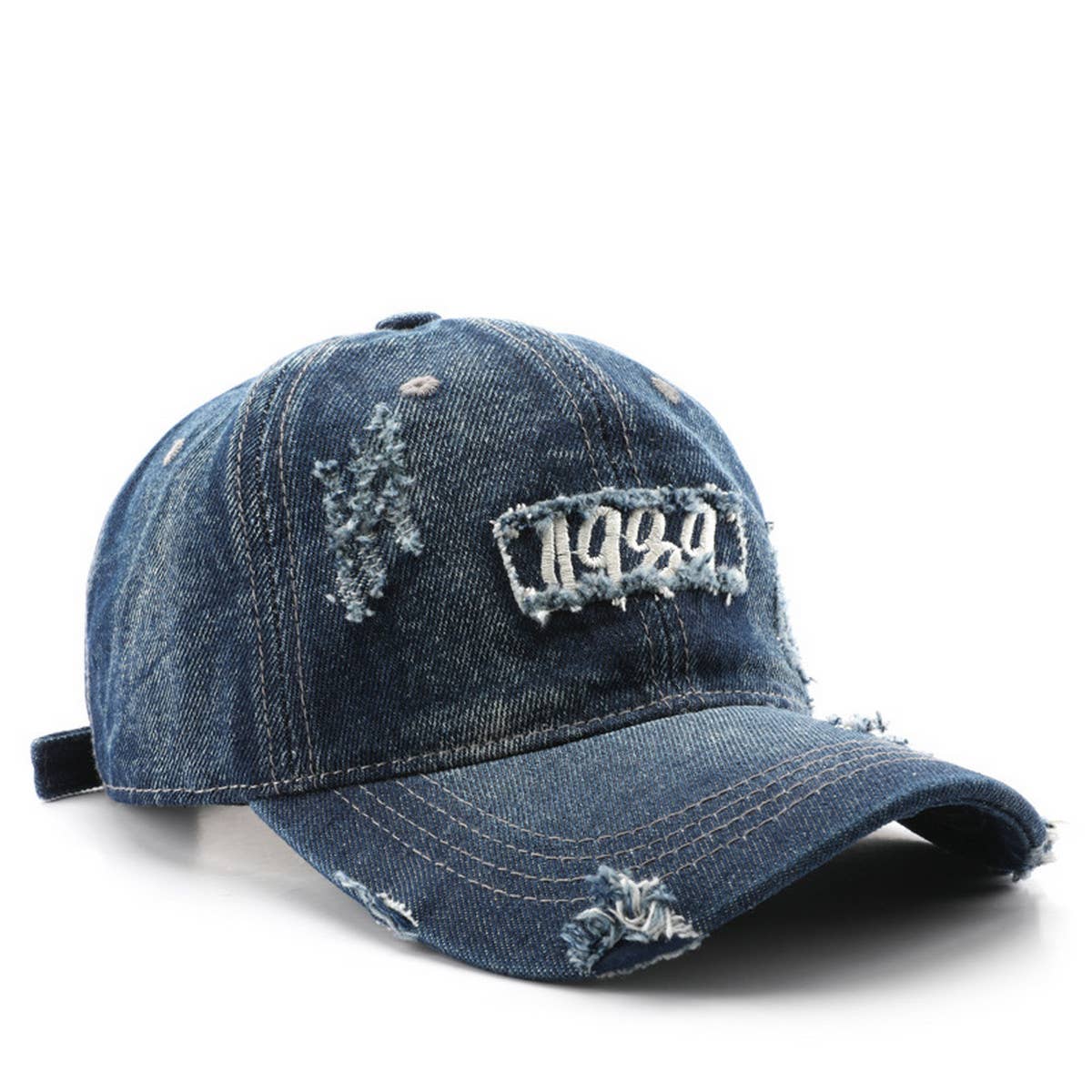 CWAH3201_VINTAGE DENIM LETTER EMBROIDERY BASEBALL CAP