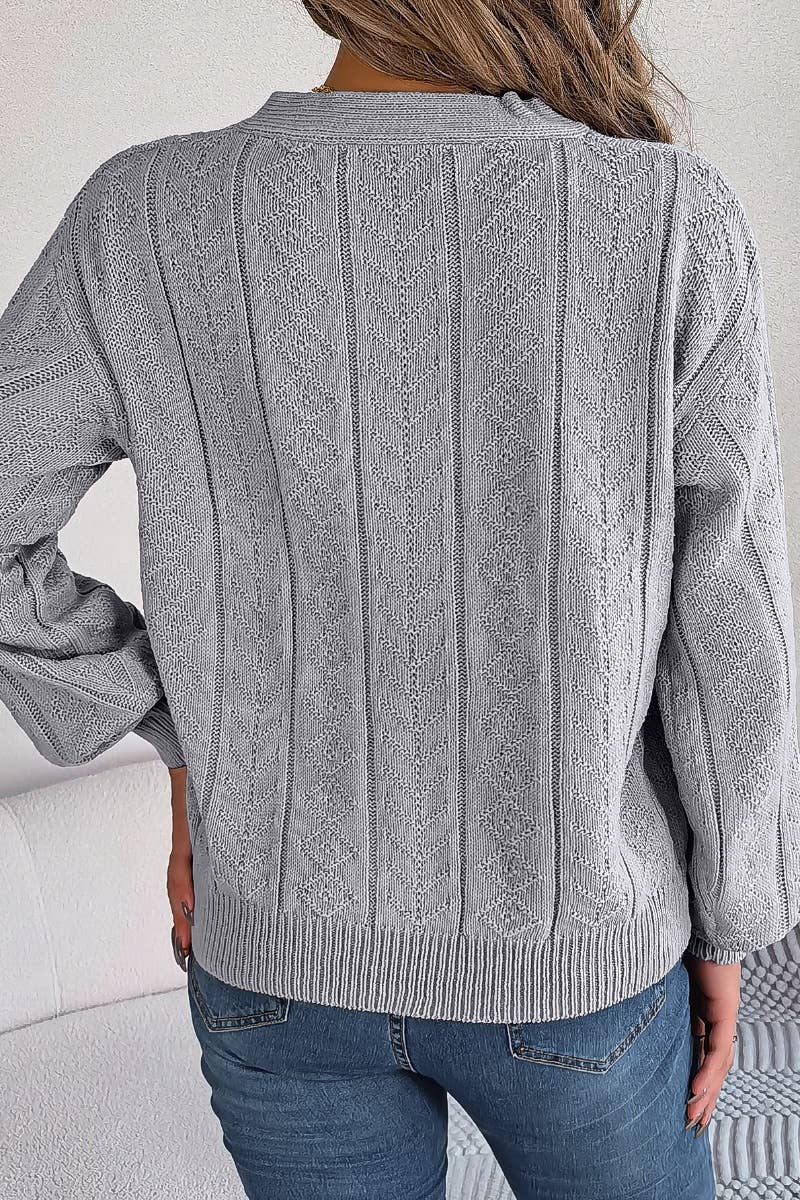 CWOSWL3314_SOLID COLOR V-NECK LONG-SLEEVED SWEATER