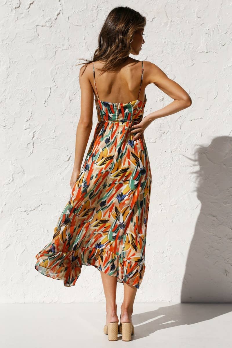 CWDHL0280_WOMEN'S SUMMER PRINT SEXY HALTER LONG DRESS