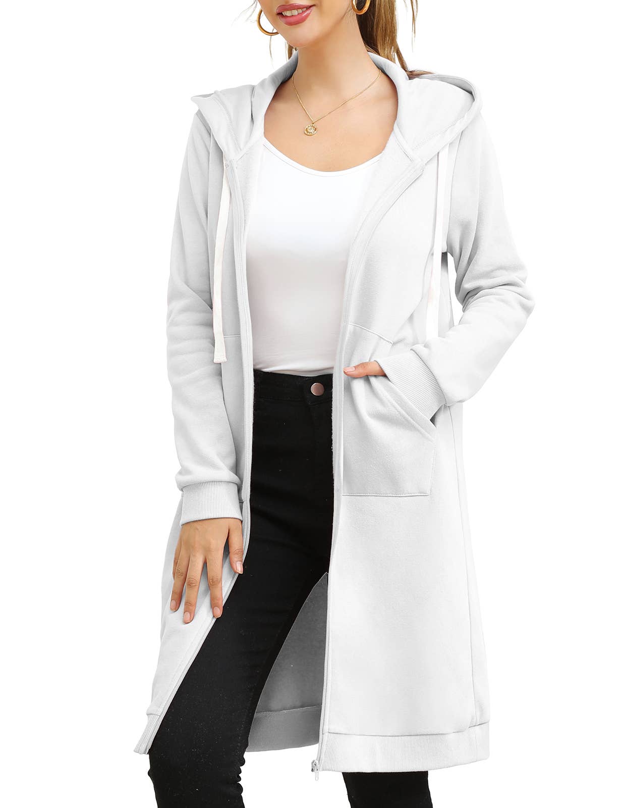 CWOHOL448_Lightweight Thin Zip-Up Hoodie Long Jacket