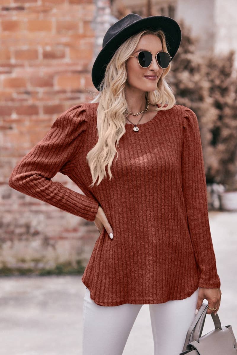 CWOSWL6465_ROUND NECK LONG SLEEVED TOP WITH TRIMMED FUR