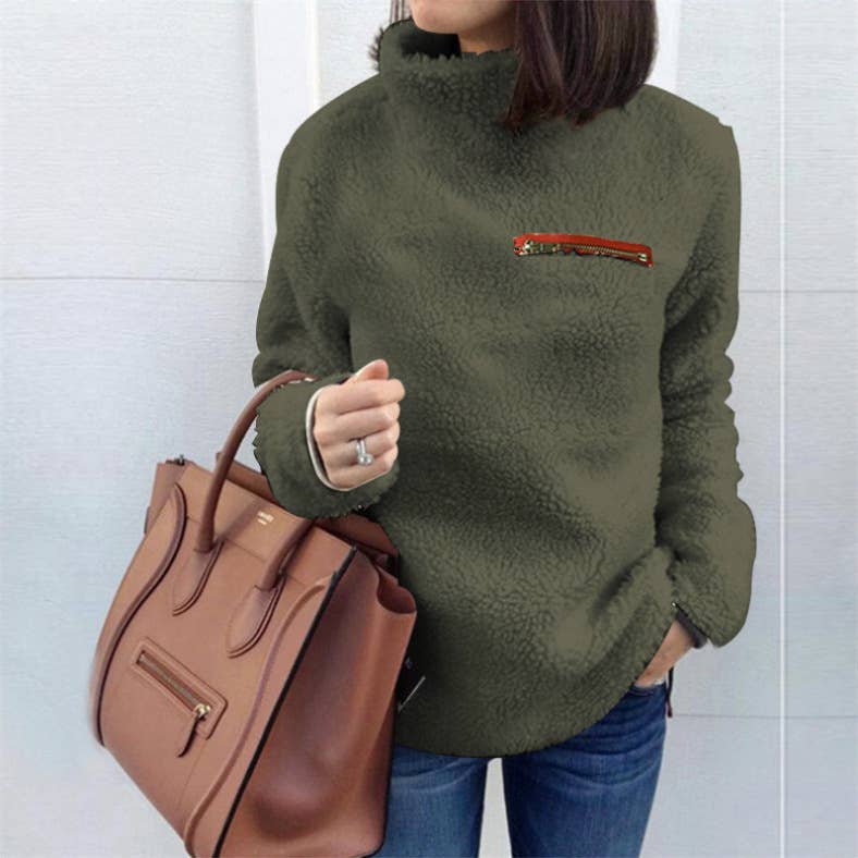 Fleece solid color pullover zip-up turtleneck base hoodie