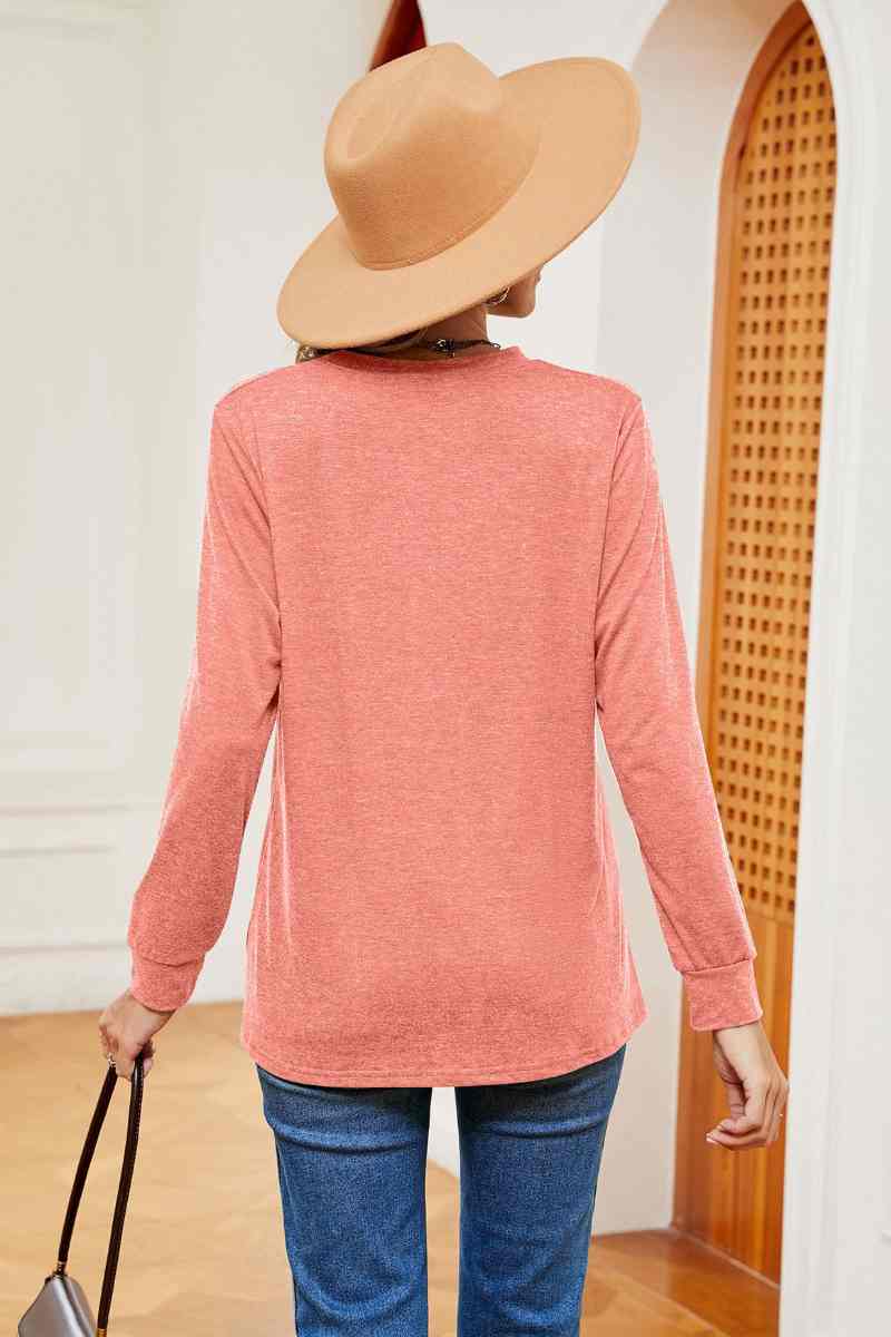 CWTBLL2834_V-NECK BUTTON-UP LONG-SLEEVED BAGGY TOP