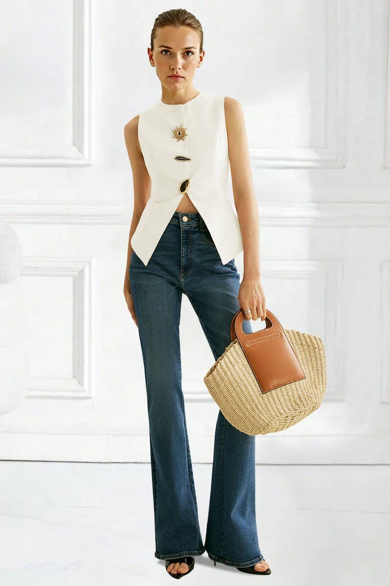 CWTBLSL1002_BUTTON FRONT SOLID COLOR SLEEVELESS VEST