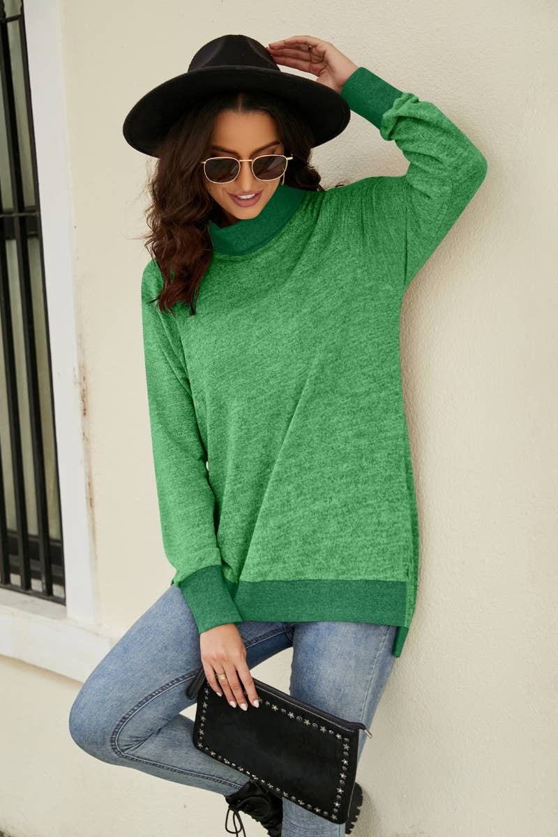 CWTBLL2857_LOOSE WINTER TOP WITH HIGH NECK LONG SLEEVES