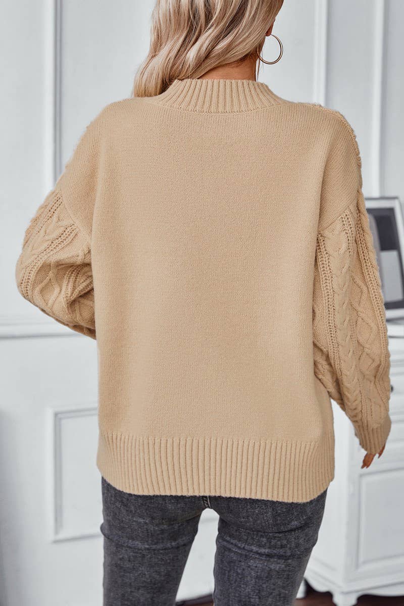 CWOSWL2827_SOLID COLOR CABLE KNIT PULLOVER SWEATER