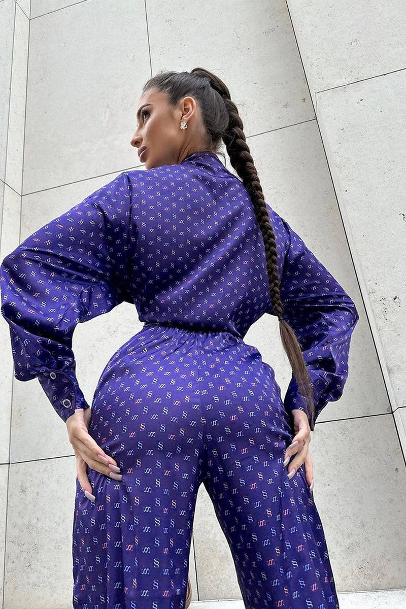 CWSPJ0329_SATIN PRINTED SHIRT PAJAMAS TWO-PIECE SET