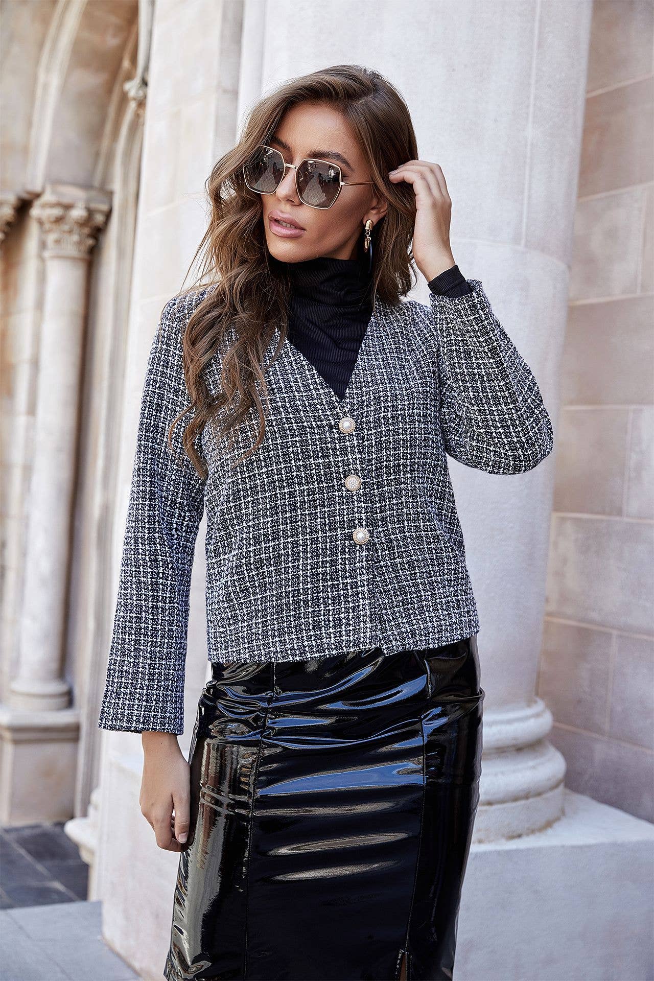 CASUAL KNITTED WOOLEN PEARL BUTTON CARDIGAN