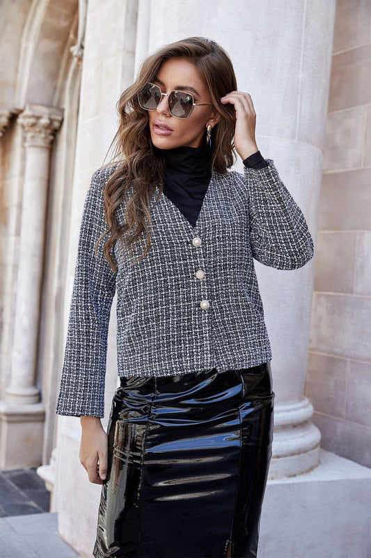 CASUAL KNITTED WOOLEN PEARL BUTTON CARDIGAN