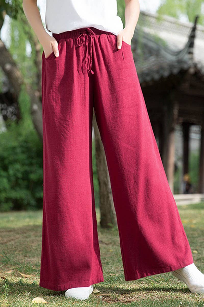 CWBLP1376_COTTON AND LINEN DRAWSTRING WIDE LEG PANTS
