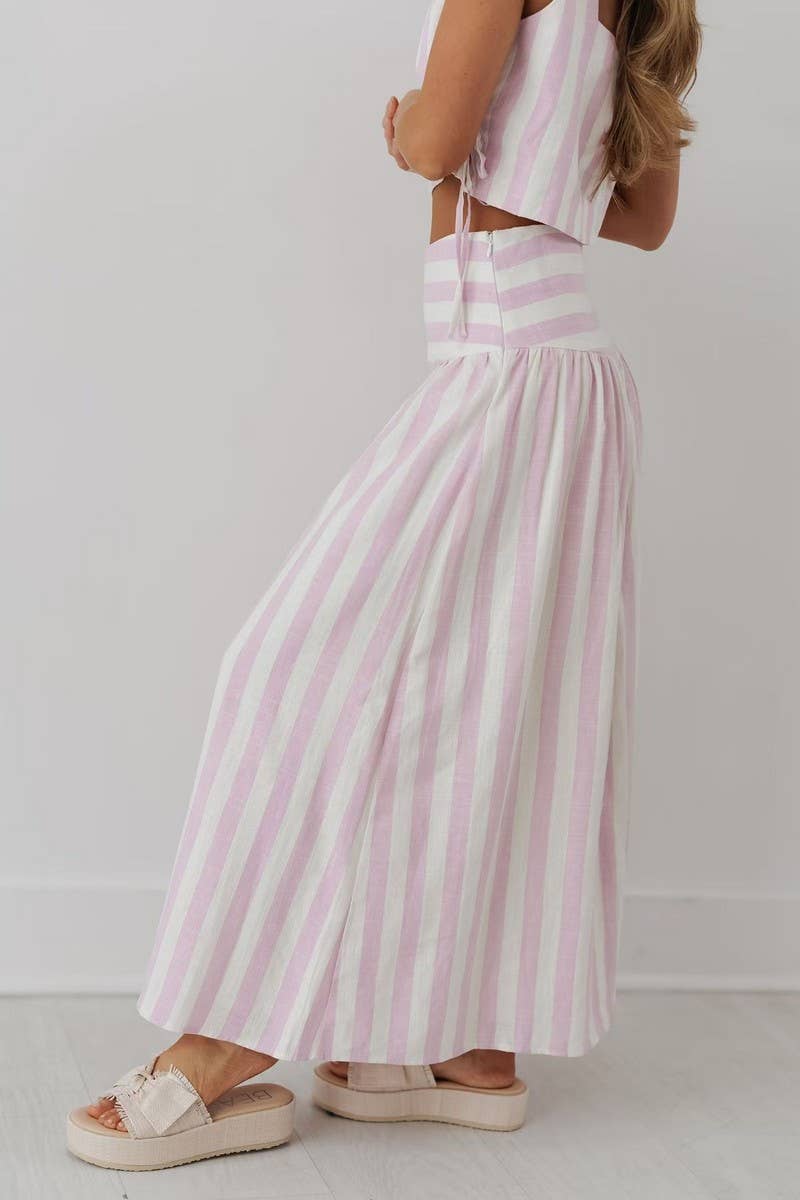 CWSTB2049_STRIPED MIDI A-LINE VACATION SKIRT SET
